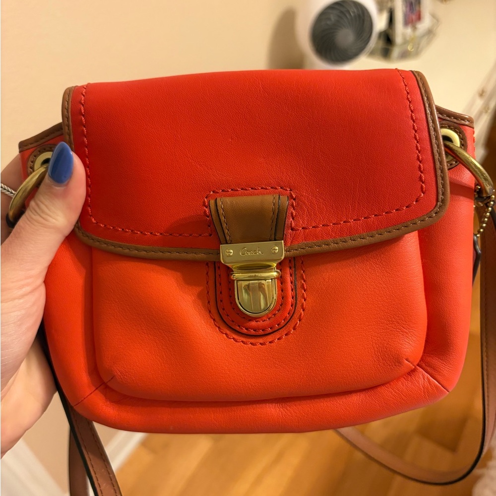 Coach Orange and Brown Crossbody Bag with Leather Finish